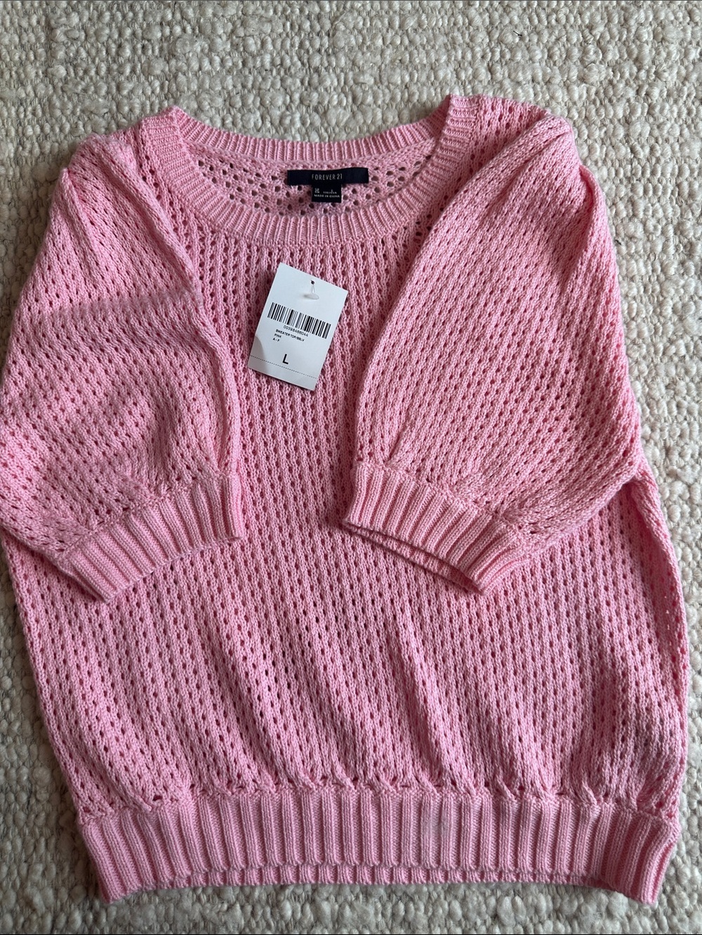 Forever 21 Light Pink Open-Knit Scoop Neck Sweater